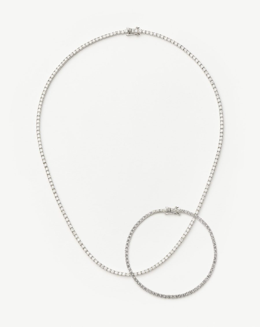 Classic Tennis Necklace & Bracelet Set | Sterling Silver Cubic Zirconia