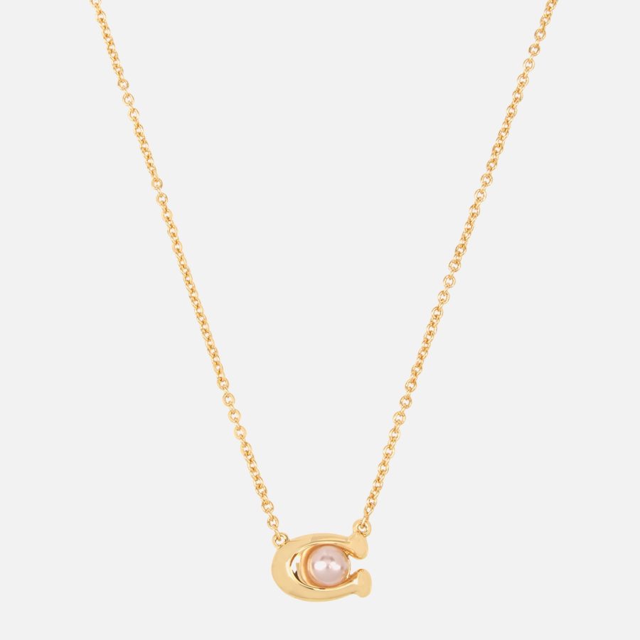 Coach Pearl C Pendant Faux Pearl Gold-Tone Necklace