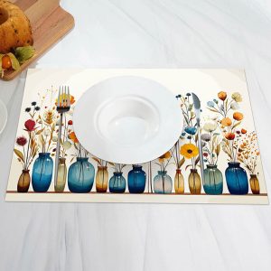 Colorful Floral Blue Vase Dining Set Of 4 Placemats - Aperturee