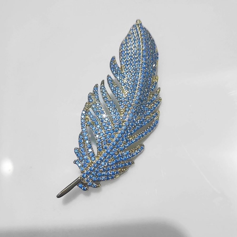 Copper Feather Brooch With Inlaid Micro Cubic Zirconia