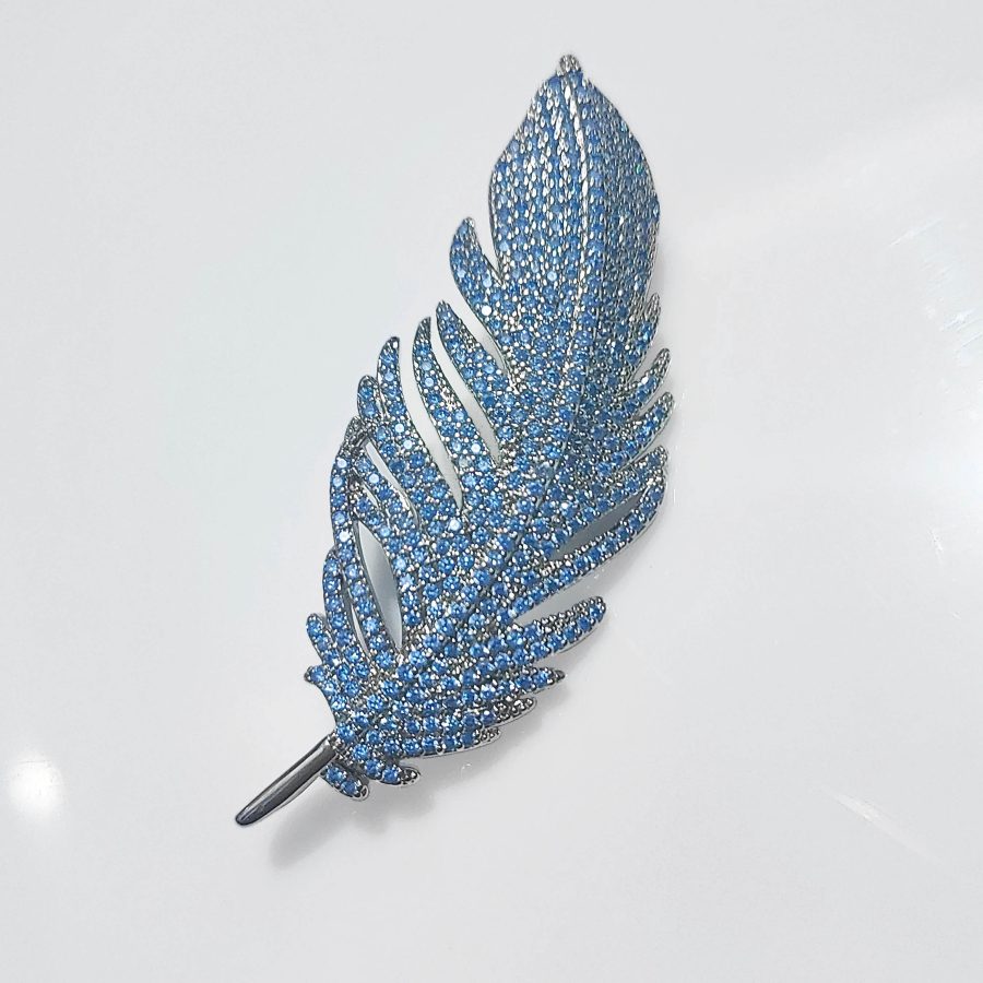 Copper Feather Brooch With Inlaid Micro Cubic Zirconia