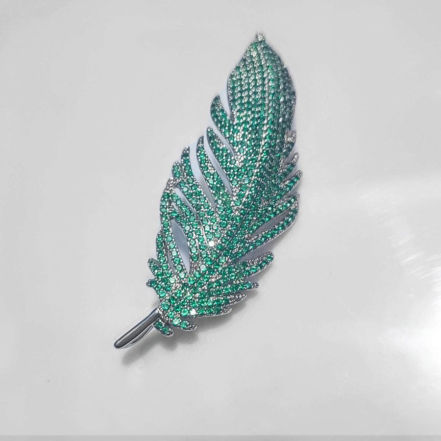 Copper Feather Brooch With Inlaid Micro Cubic Zirconia