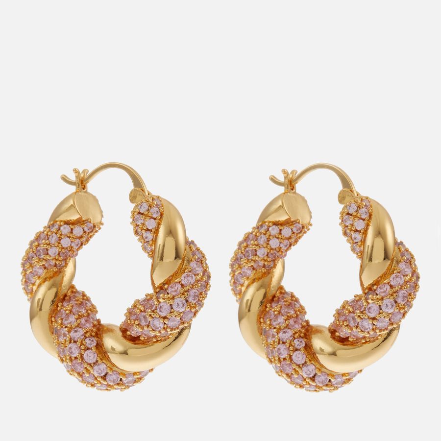 Crystal Haze Croissant Gold-Plated Hoop Earrings