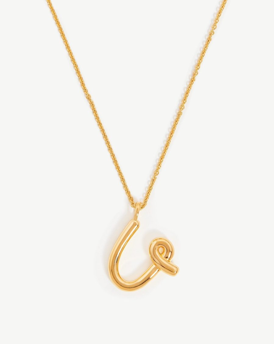 Curly Molten Initial Pendant Necklace - Initial U | 18k Gold Vermeil