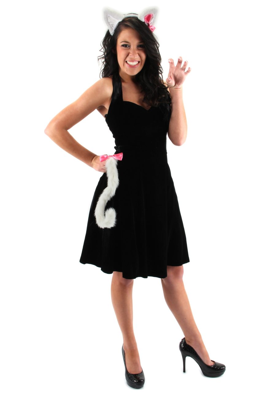 Cute White Kitty Ears & Tail Costume Accessory Set