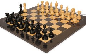 Cyrus Staunton Chess Set Ebony & Boxwood Pieces with Black & Ash Burl Board - 4.4 King