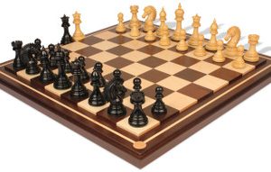 Cyrus Staunton Chess Set Ebony & Boxwood Pieces with Walnut Mission Craft Chess Board