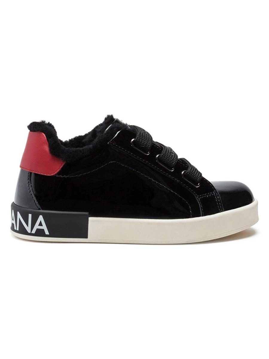 DOLCE & GABBANA KIDS Girls Patent Leather Logo Sneakers Black