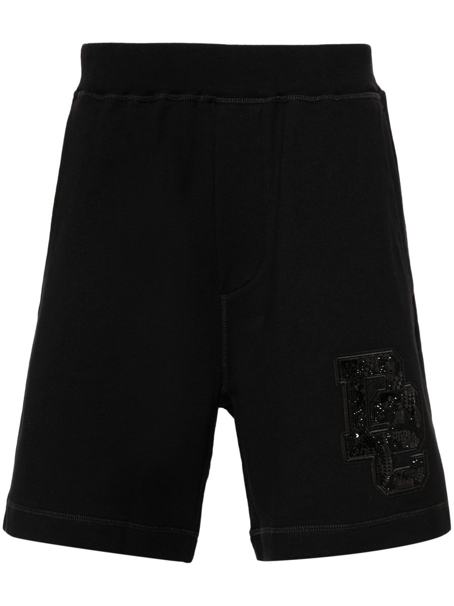 DSQUARED2 Sequin Logo Patch Cotton Shorts Black