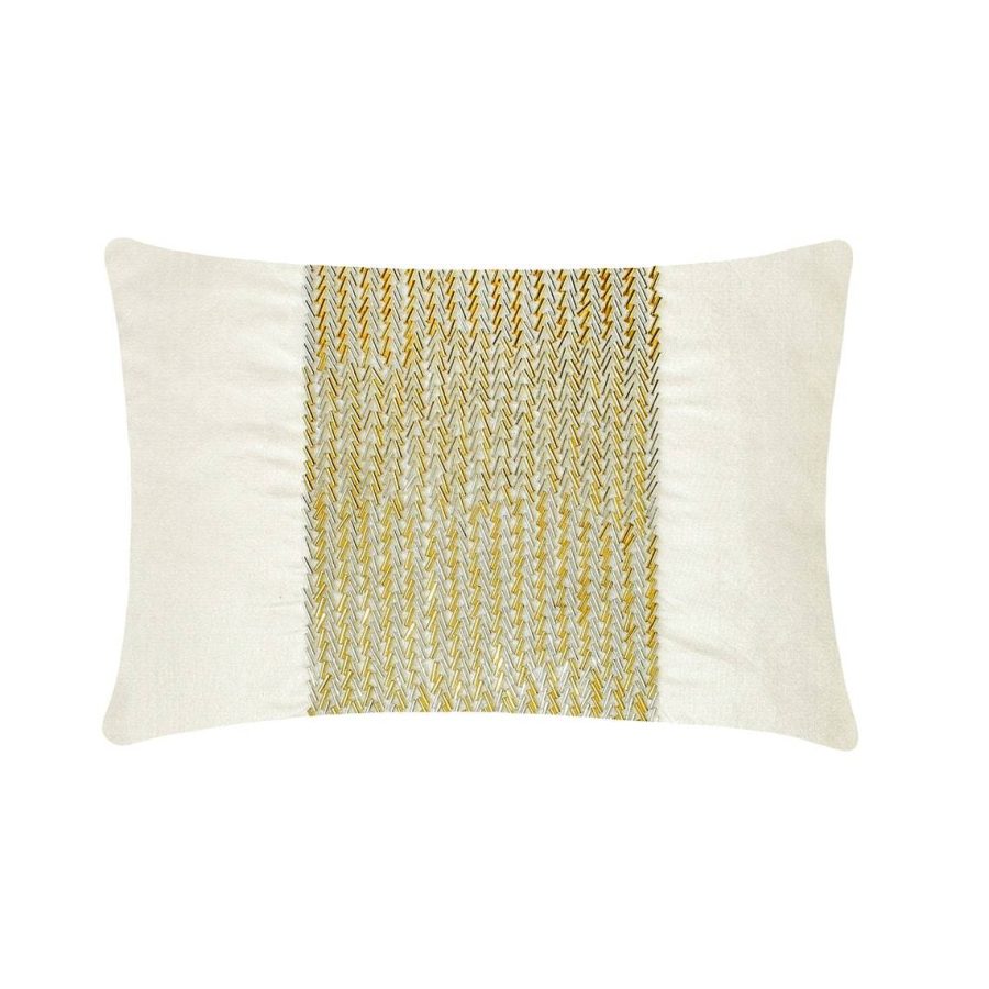 Dazzling Chevron - White & Gold Art Silk Lumbar Pillow Cover