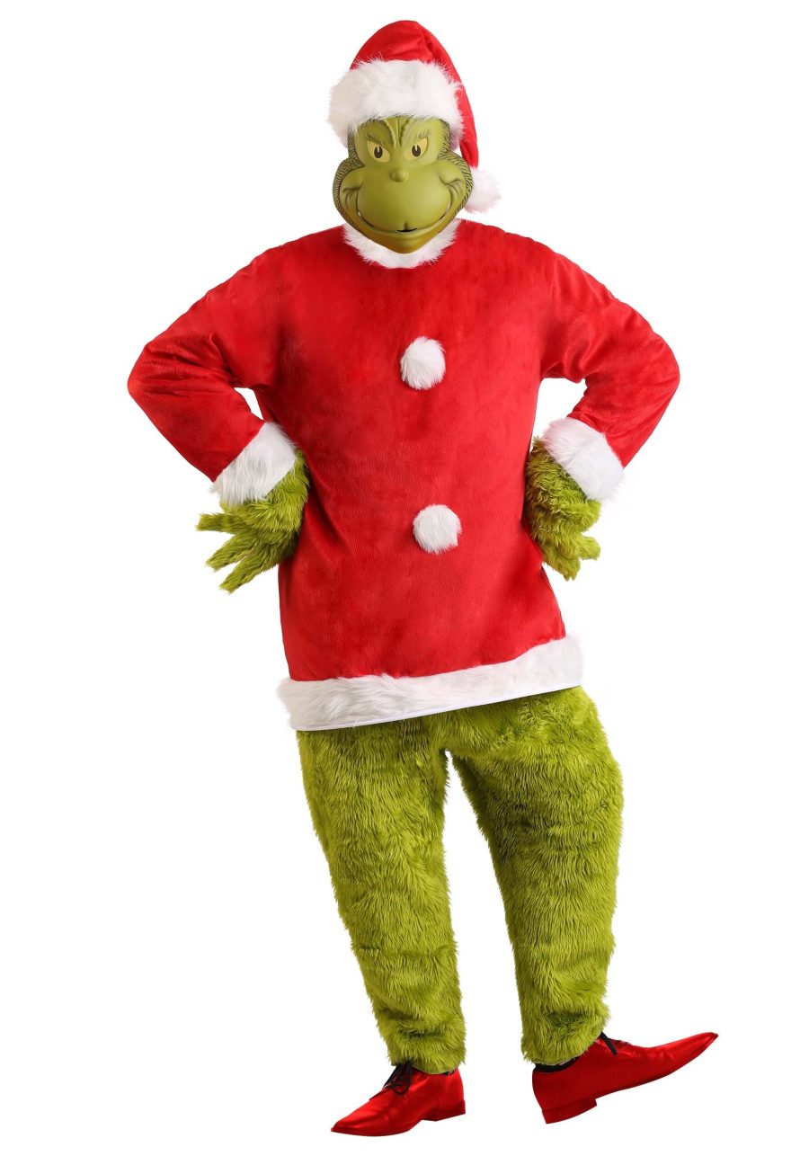 Deluxe Men's The Grinch Santa Jumpsuit with Mask Costume