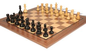 Deluxe Old Club Staunton Chess Set Ebonized & Boxwood Pieces with Classic Walnut Board - 3.25 King