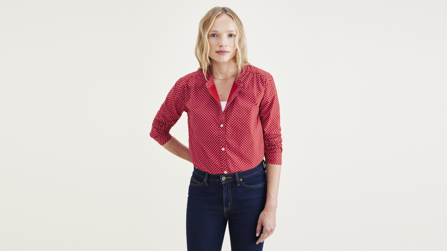 Dockers Button-up, Regular Fit, Women's, Red XS