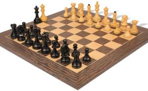 Dubrovnik Series Chess Set Ebony & Boxwood Pieces with Deluxe Tiger Ebony & Maple Board - 3.9 King