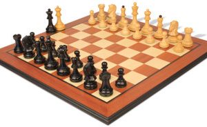 Dubrovnik Series Chess Set Ebony & Boxwood Pieces with Mahogany & Maple Molded Edge Board - 3.9 King