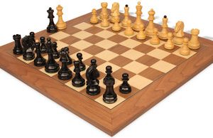 Dubrovnik Series Chess Set Ebony & Boxwood Pieces with Walnut & Maple Deluxe Board - 3.9 King