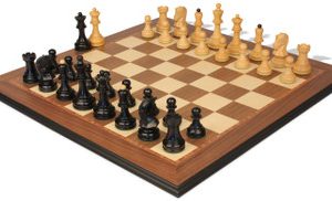 Dubrovnik Series Chess Set Ebony & Boxwood Pieces with Walnut & Maple Molded Edge Board - 3.9 King