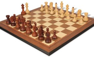 Dubrovnik Staunton Chess Set Golden Rosewood & Boxwood Pieces with Walnut Molded Board - 3.9 King