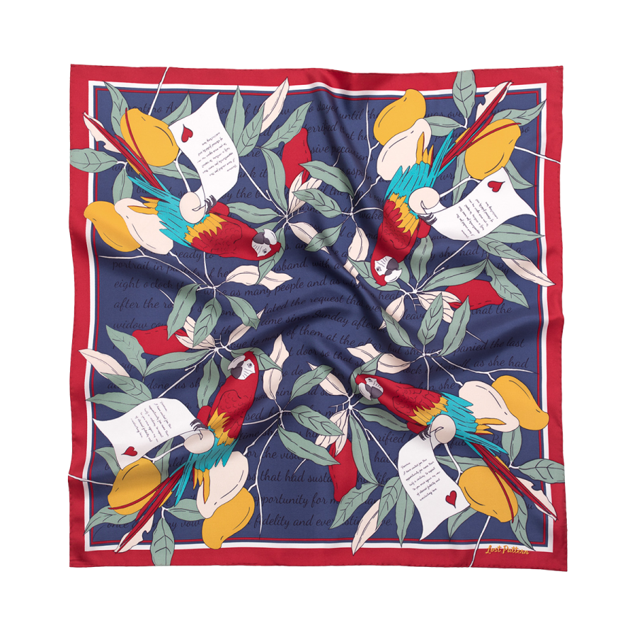 "El Amor" Silk Bandana - Tropical Red & Blue