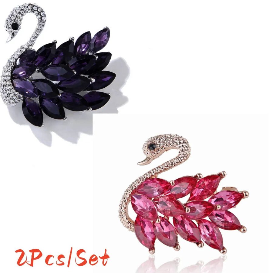 Elegant Swan Rhinestone Brooch With Simulated Gemstones