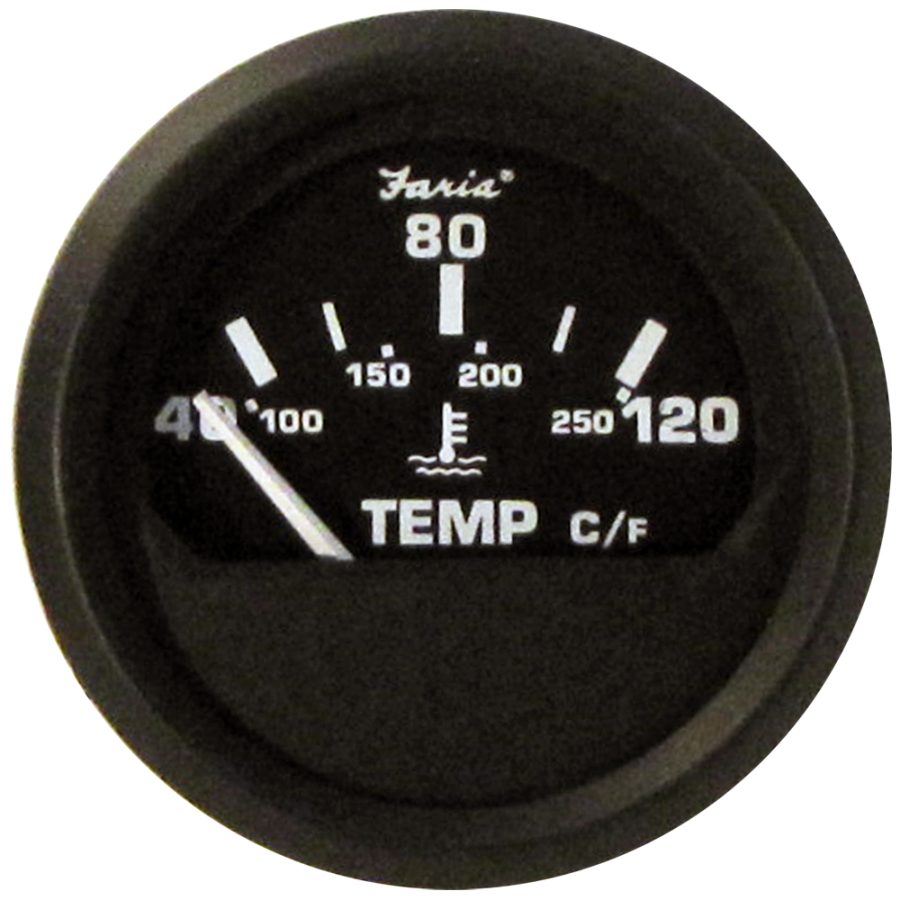 FARIA 12814 EURO BLACK 2 INCH WATER TEMPERATURE GAUGE - METRIC (40 TO 120°C)