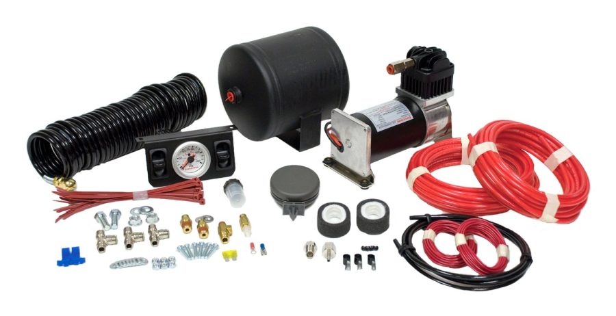 FIRESTONE 2168 Helper Spring Compressor Kit; Dual Air Command II; Controls Two Air Springs Individually; Includes Heavy Duty Compressor/Air Tank/Wiring Harness/Sensors/Gauge/Air Line; Switch Operated