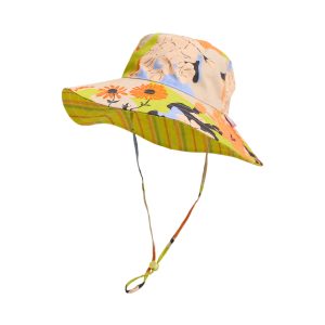 FRIDA x LOST PATTERN "Frida's Garden" Cotton Reversible Sun Hat - Purple & Yellow