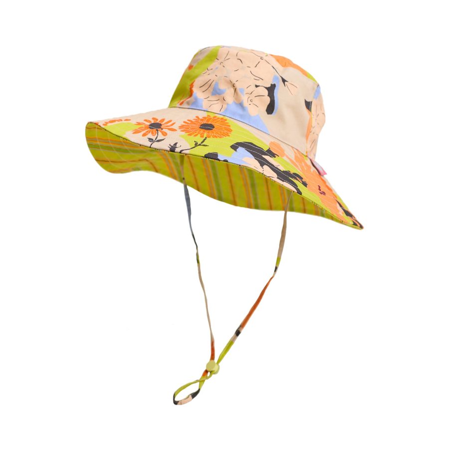 FRIDA x LOST PATTERN "Frida's Garden" Cotton Reversible Sun Hat - Purple & Yellow