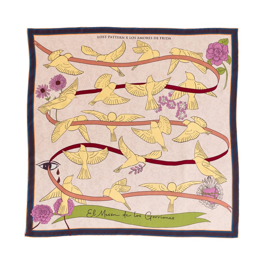 FRIDA x LOST PATTERN "House of Frida" Large Square Silk Scarf - Yellow