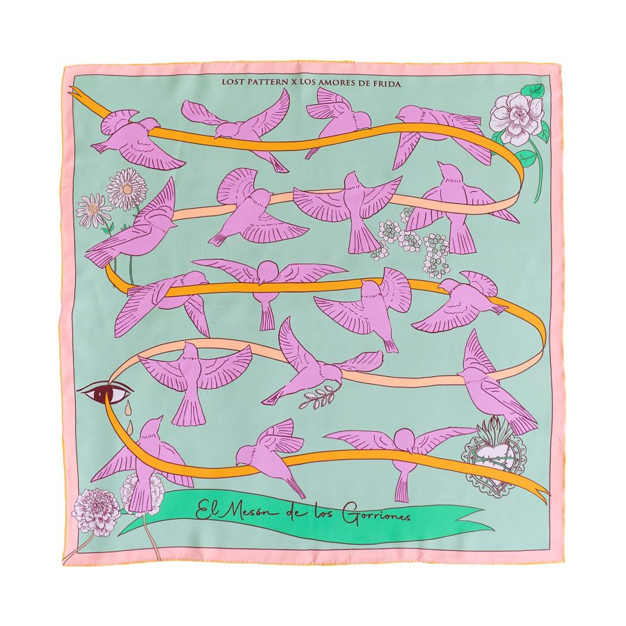 FRIDA x LOST PATTERN "House of Frida" Silk Bandana Scarf - Pink