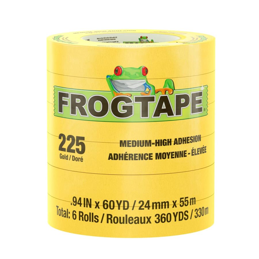 FROGTAPE 105320 225 Gold Moderate Temperature Performance Grade Masking Tape, Medium-High Adhesion, 24mm x 55m, 6 rolls per pack