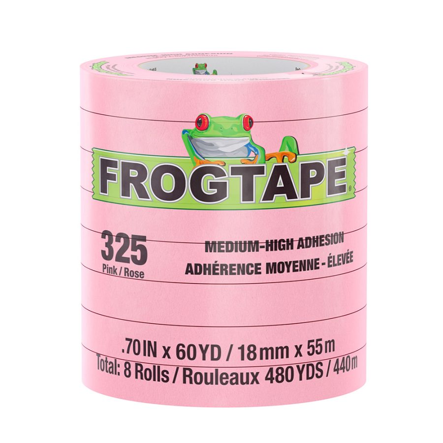 FROGTAPE 105332 CP 325 Medium-High Adhesion Masking Tape - 18MM x 55M x 8-Pack - Pink - Rated for 325 degrees F