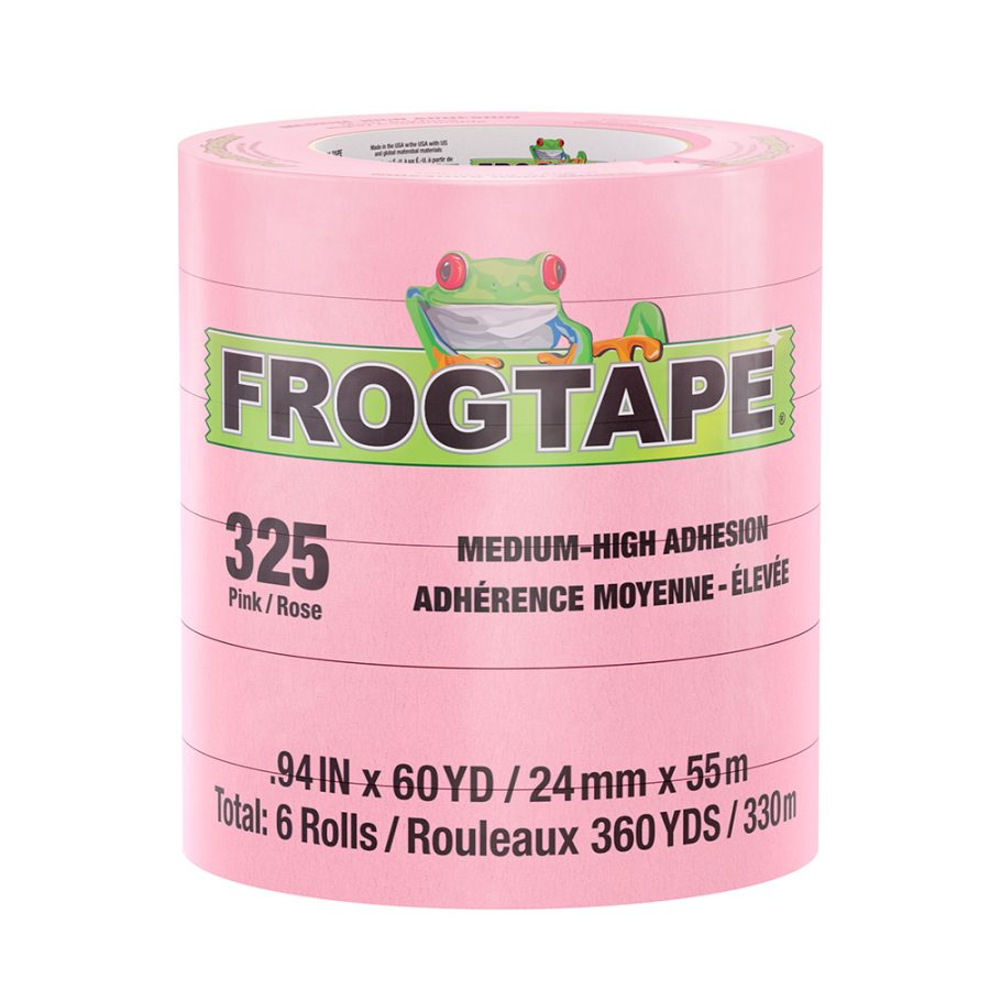 FROGTAPE 105333 CP 325 Medium-High Adhesion Masking Tape - 24MM x 55M x 6-Pack - Pink - Rated for 325 degrees F