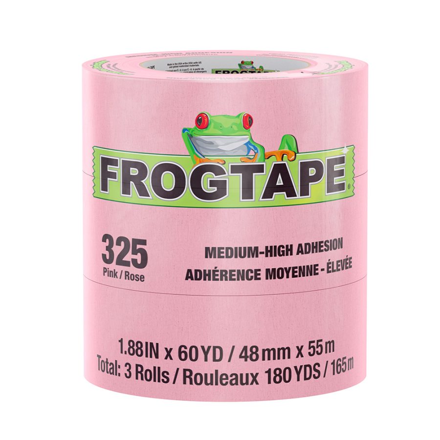 FROGTAPE 105335 CP 325 Medium-High Adhesion Masking Tape - 48MM x 55M x 3-Pack - Pink - Rated for 325 degrees F