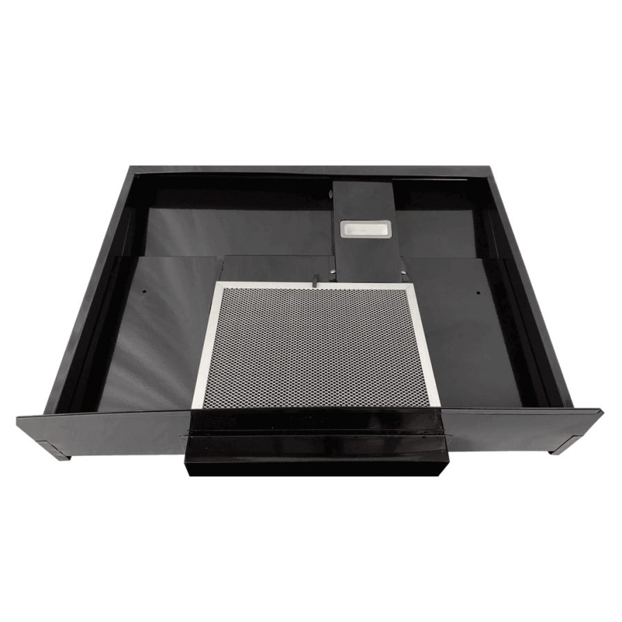 FURRION CXW-30-CZ02 Stove Vent Hood; Greystone; 22 Inch Width; 12 Volt DC; Super Slim Vented; Black With Stainless Front; Plastic Blade; 200 Cubic Meters Per Hour Internal Circulation Air System Air Flow; Mechanical Switch; 2 Speeds; 2 Layers Aluminum An