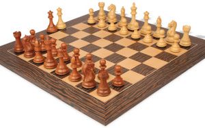 Fierce Knight Staunton Chess Set Acacia & Boxwood Pieces with Deluxe Tiger Ebony & Maple Board - 4 King