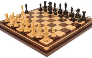 Fierce Knight Staunton Chess Set Ebony & Boxwood Pieces with Walnut Mission Craft Chess Board - 4 King