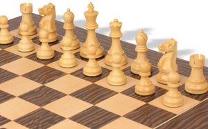 Fischer-Spassky Commemorative Chess Set Ebony & Boxwood Pieces with Deluxe Tiger Ebony Board & Box - 3.75 King