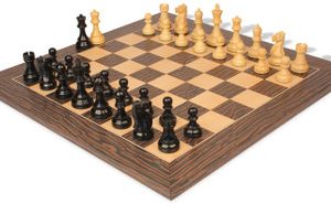 Fischer-Spassky Commemorative Chess Set Ebony & Boxwood Pieces with Deluxe Tiger Ebony & Maple Board - 3.75 King