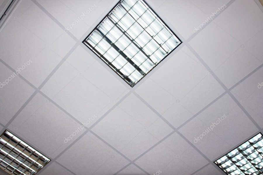 Fluorescent lamp on the modern ceiling