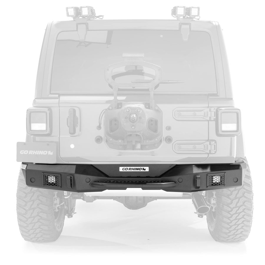 GO RHINO 371200T Rockline Full Width Rear Bumper | Galvanized Steel, Textured Black Fits 2018 - 2024 Jeep Wrangler JL & Wrangler JLU, 2-Door or 4-Door