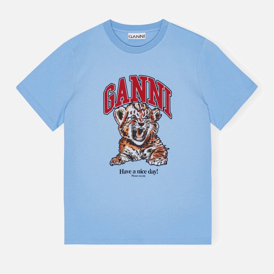 Ganni Basic Cotton-Jersey Tiger Relaxed T-Shirt - XS