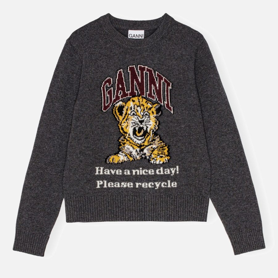 Ganni Graphic Wool-Blend Jumper - XS