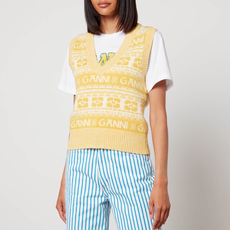 Ganni Logo-Intarsia Wool-Blend Vest - XXS