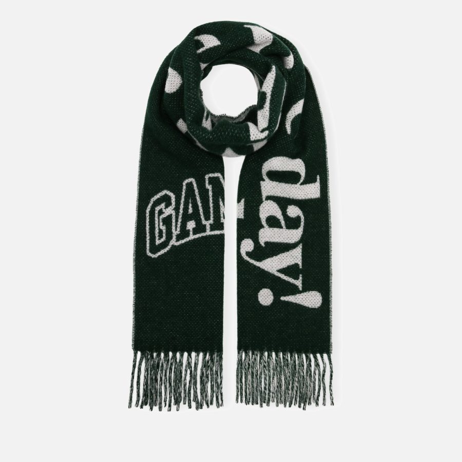 Ganni Recycled Wool-Blend Jacquard Knit Scarf