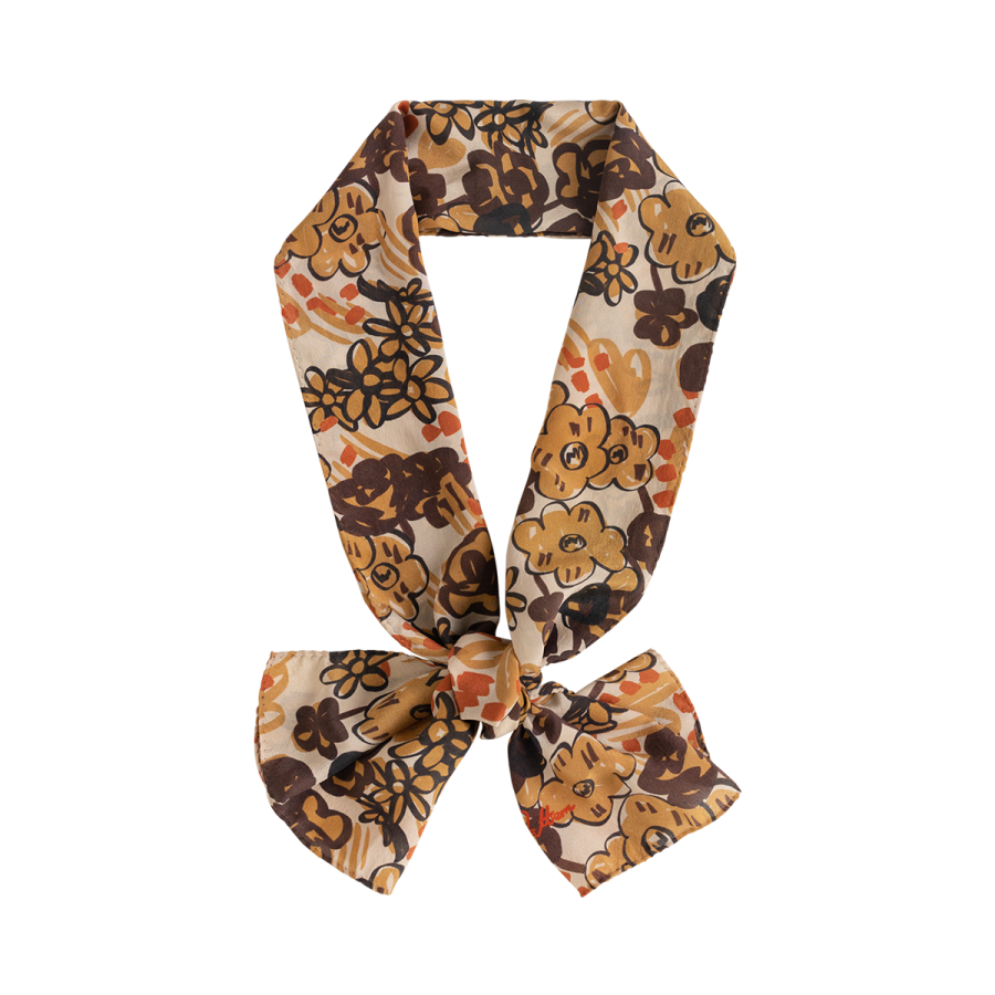 "Garden Chic" Silk Crepe Scarf - Brown