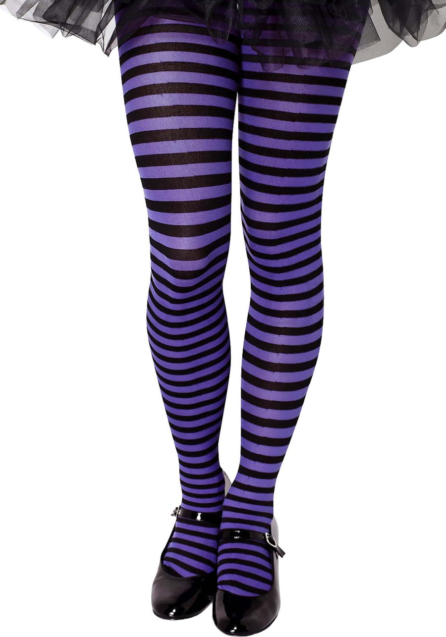 Girl's Black and Purple Stripe Tights