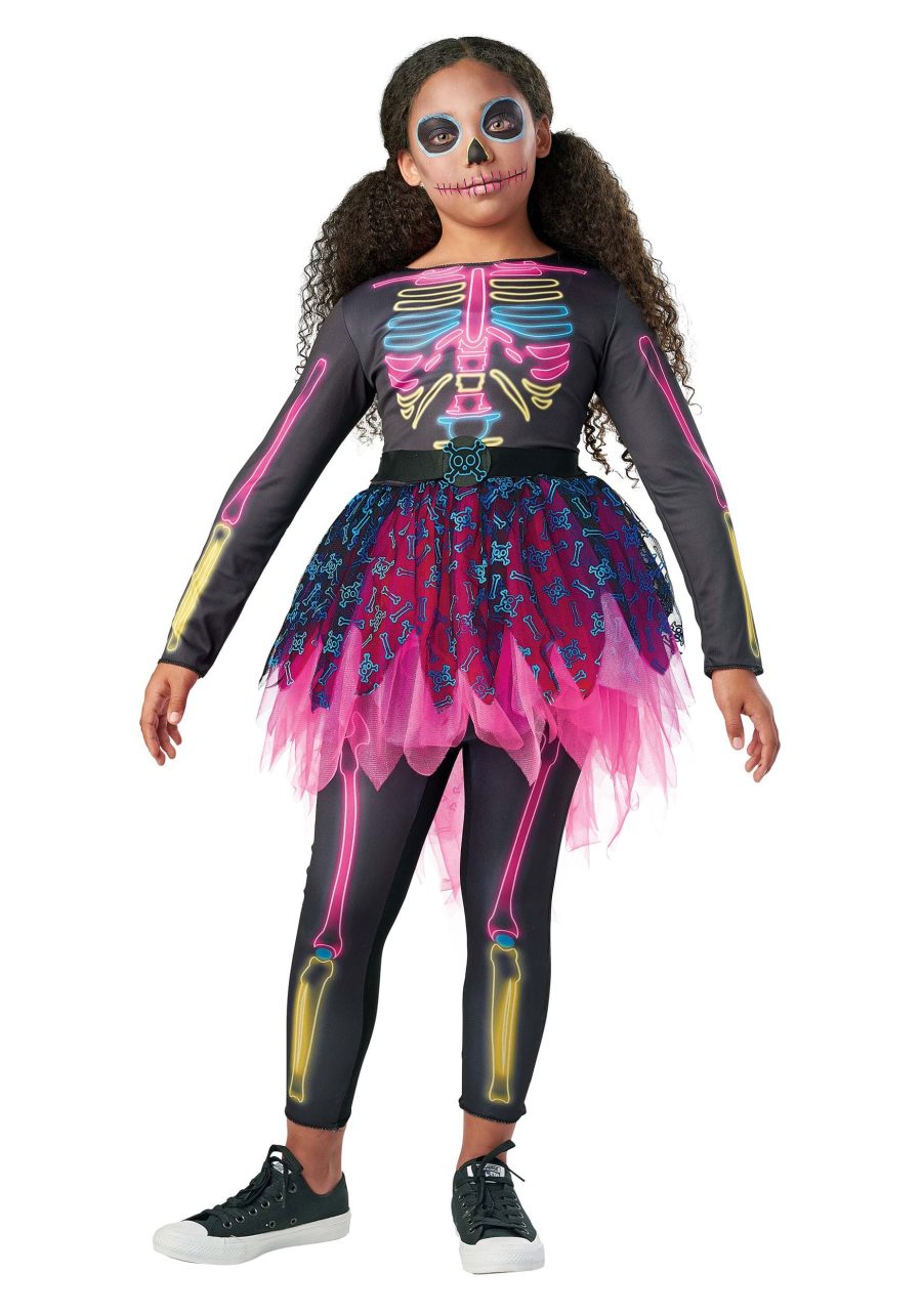 Girl's Neon Skeleton Costume Dress