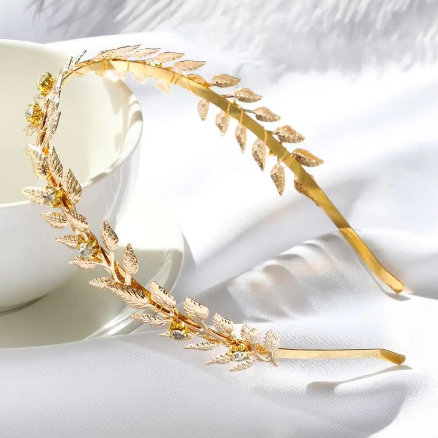 Gold Color Bridal Tiara Encrusted With Simulated Diamonds