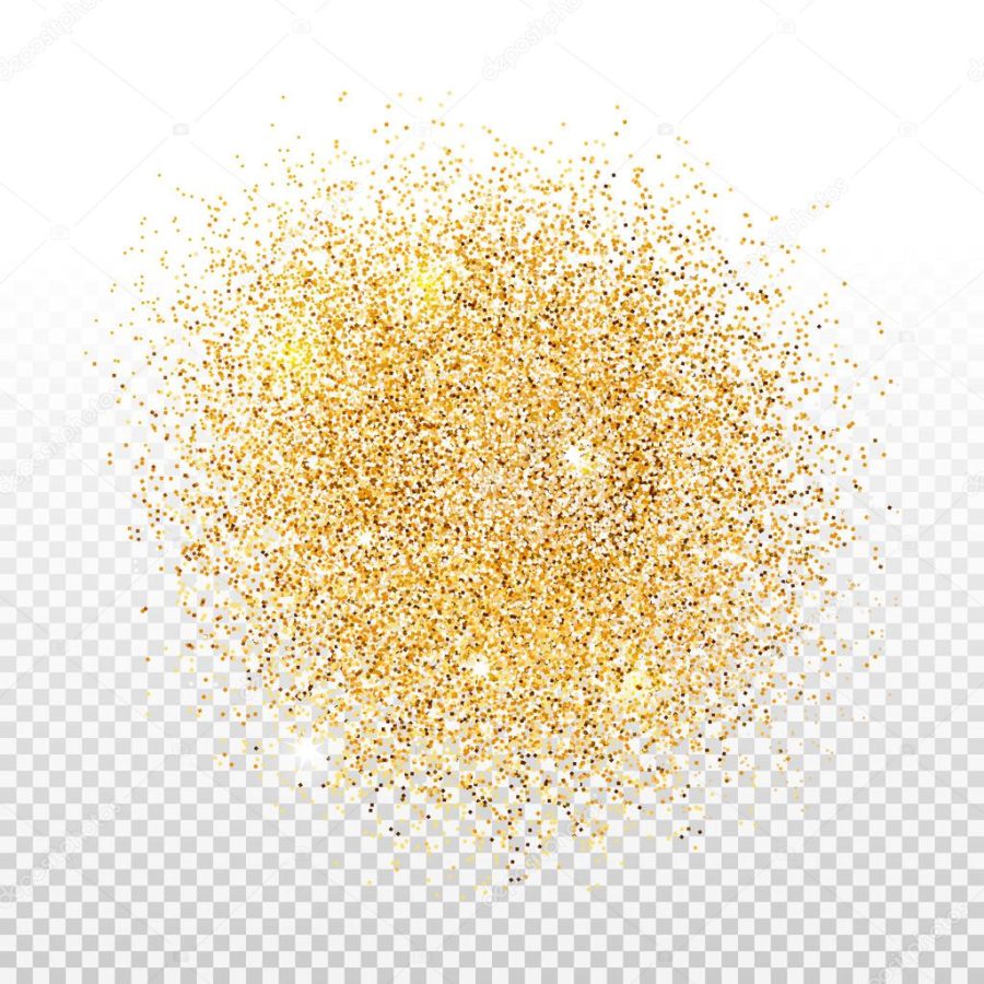 Gold dust on transparent background. Gold glitter background.